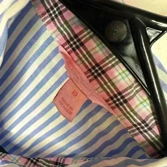 Lilly Pulitzer Color Flip Cuffs Blue and White Stripe Long Sleeve Button Up - Picture 4 of 9